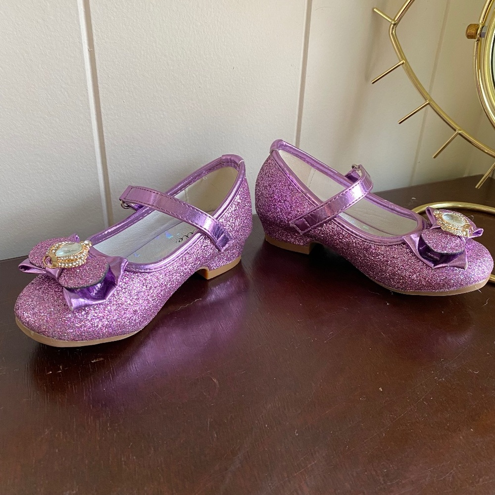 Little girls dress up sparkly heeled princess costume shoes
